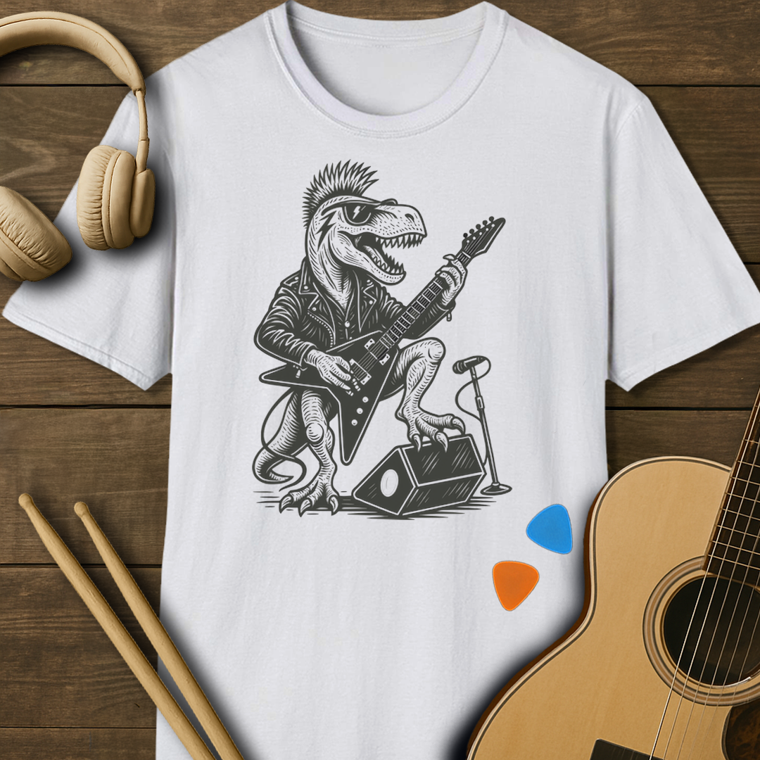 SOUNDOSE Dino Shredder T-Shirt — White t-shirt
