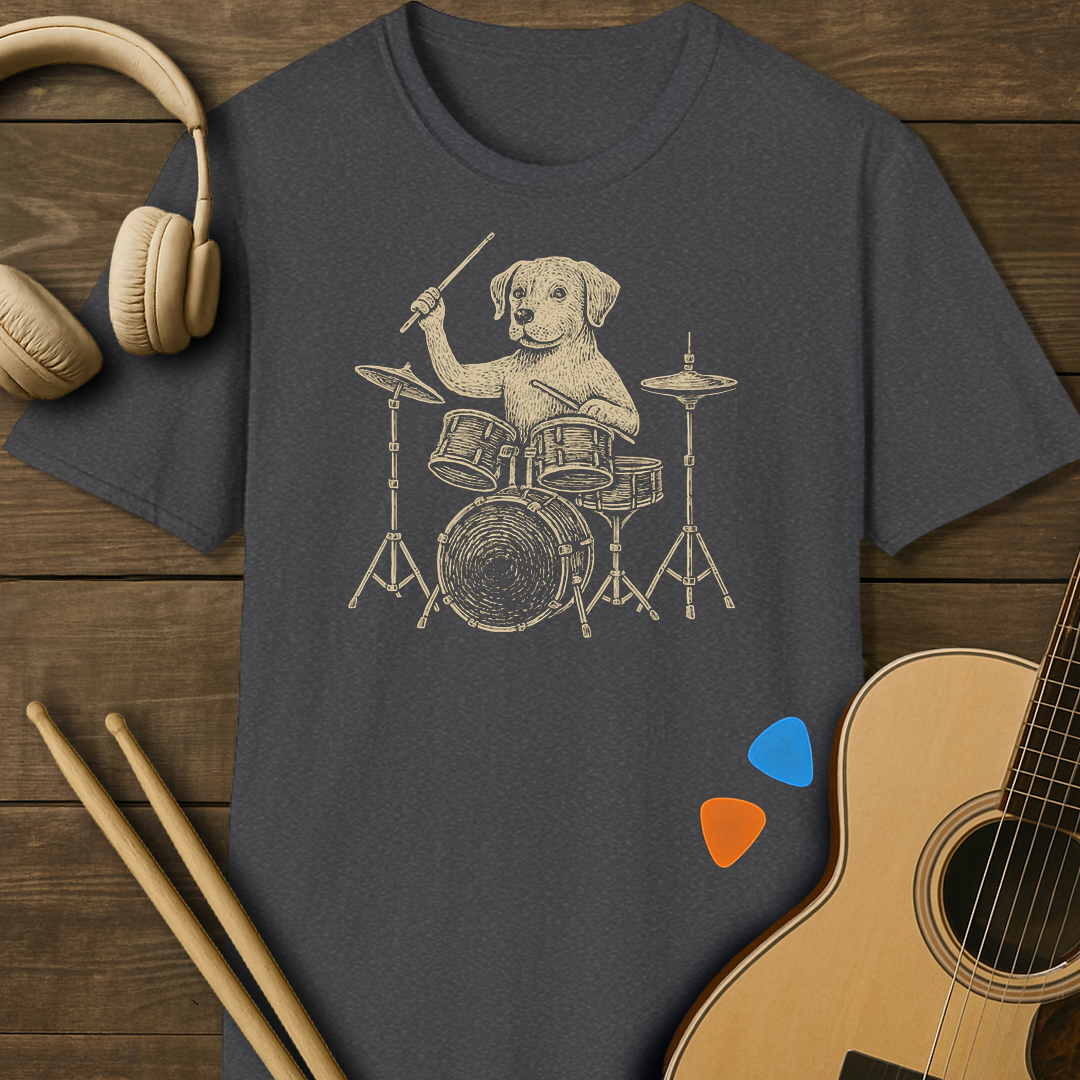 SOUNDOSE Dog Drummer T-Shirt — Dark Heather t-shirt