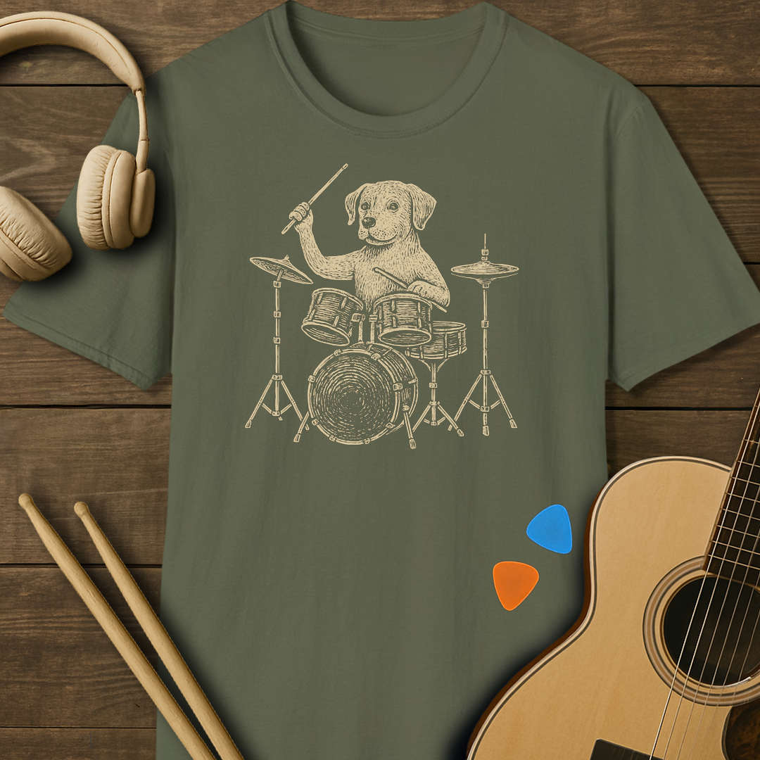SOUNDOSE Dog Drummer T-Shirt — Military Green t-shirt