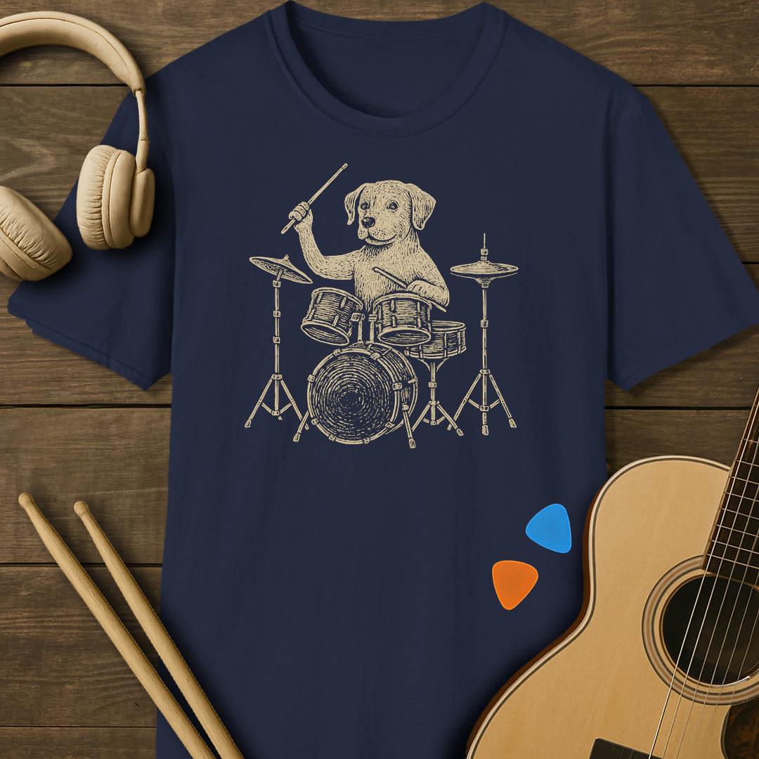 SOUNDOSE Dog Drummer T-Shirt — Navy t-shirt