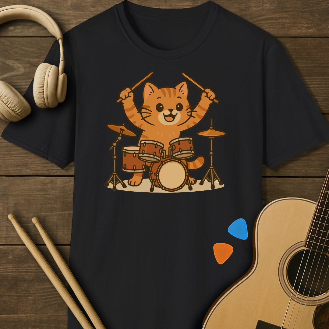 SOUNDOSE Drum Cat T-shirt — Black t-shirt