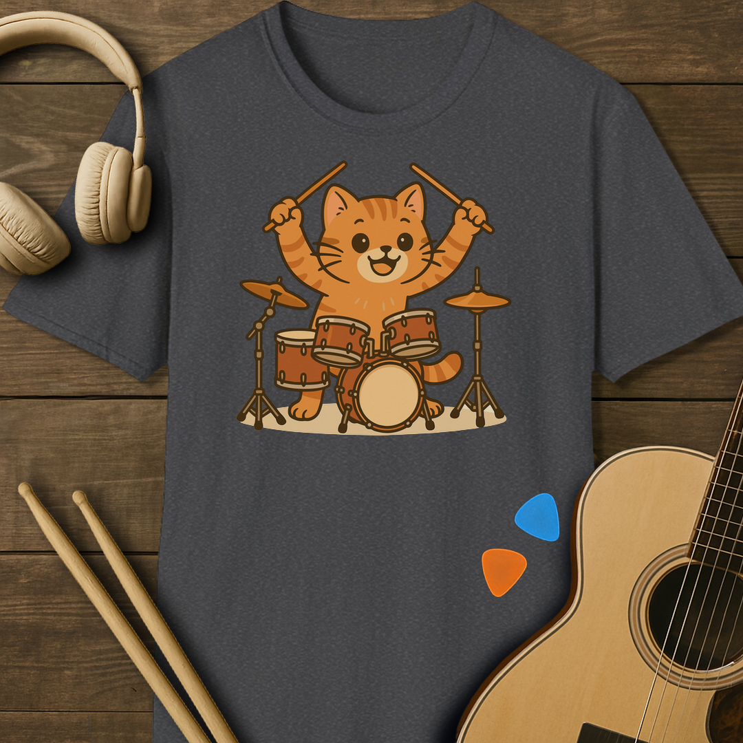 SOUNDOSE Drum Cat T-shirt — Dark Heather t-shirt
