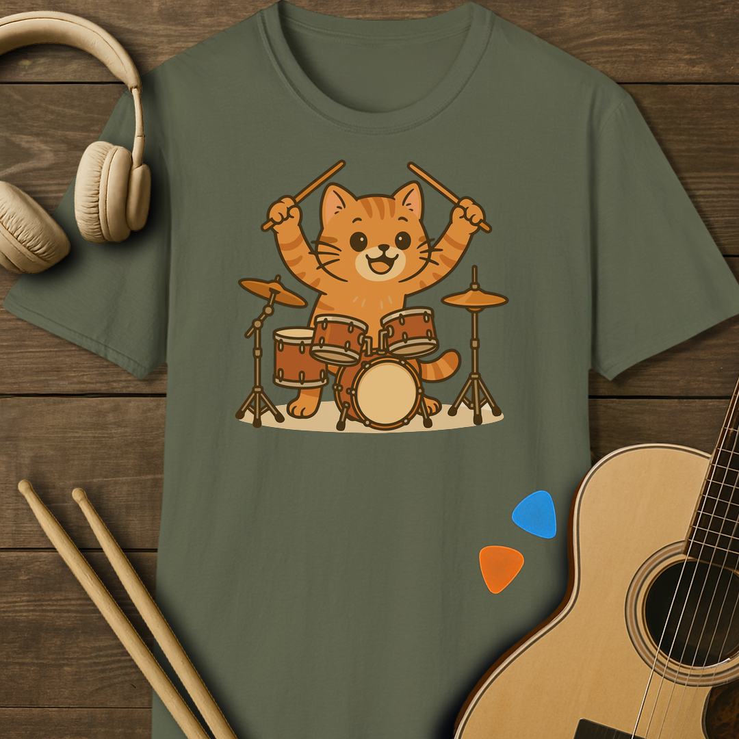 SOUNDOSE Drum Cat T-shirt — Military Green t-shirt