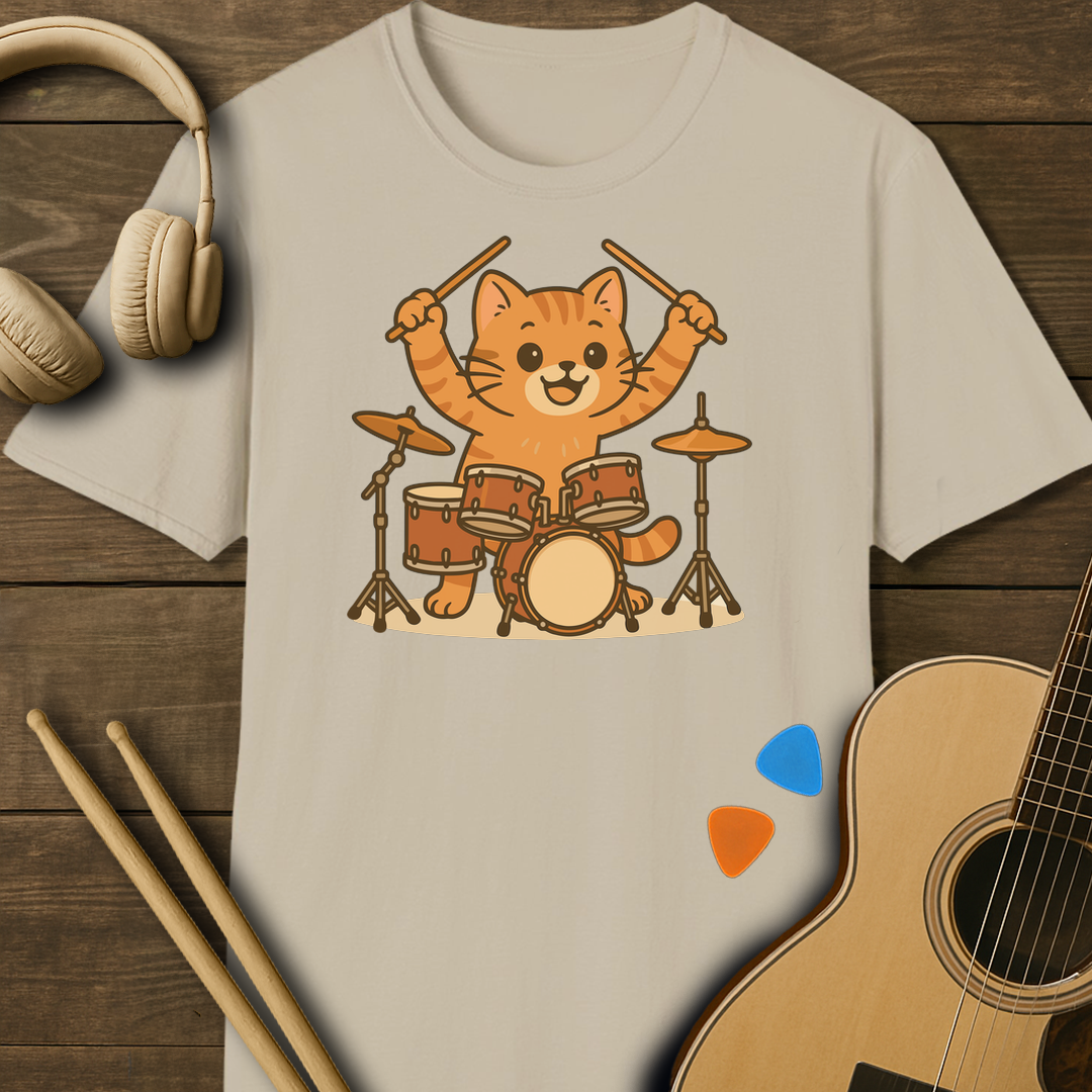 SOUNDOSE Drum Cat T-shirt — Sand t-shirt