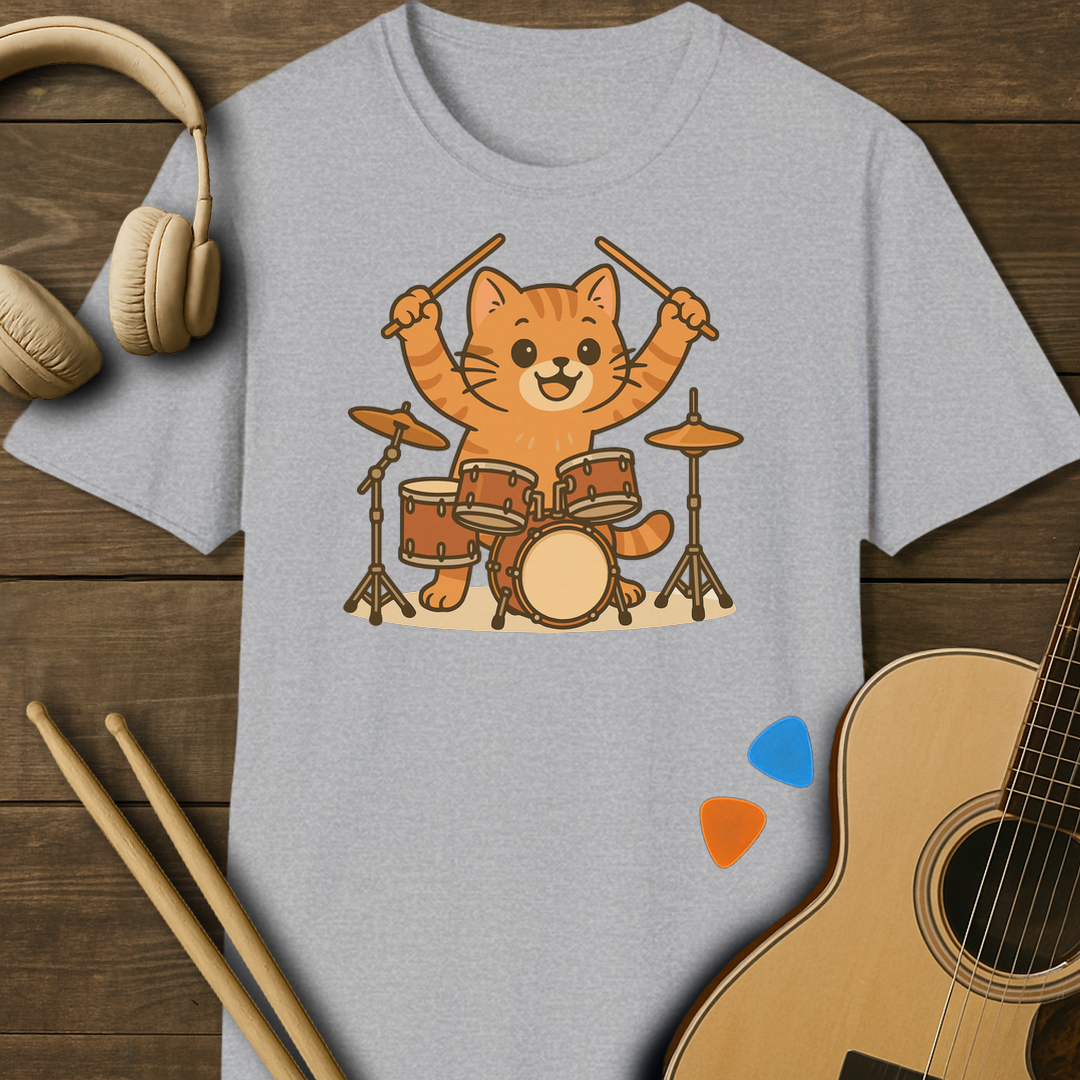 SOUNDOSE Drum Cat T-shirt — Sport Grey t-shirt