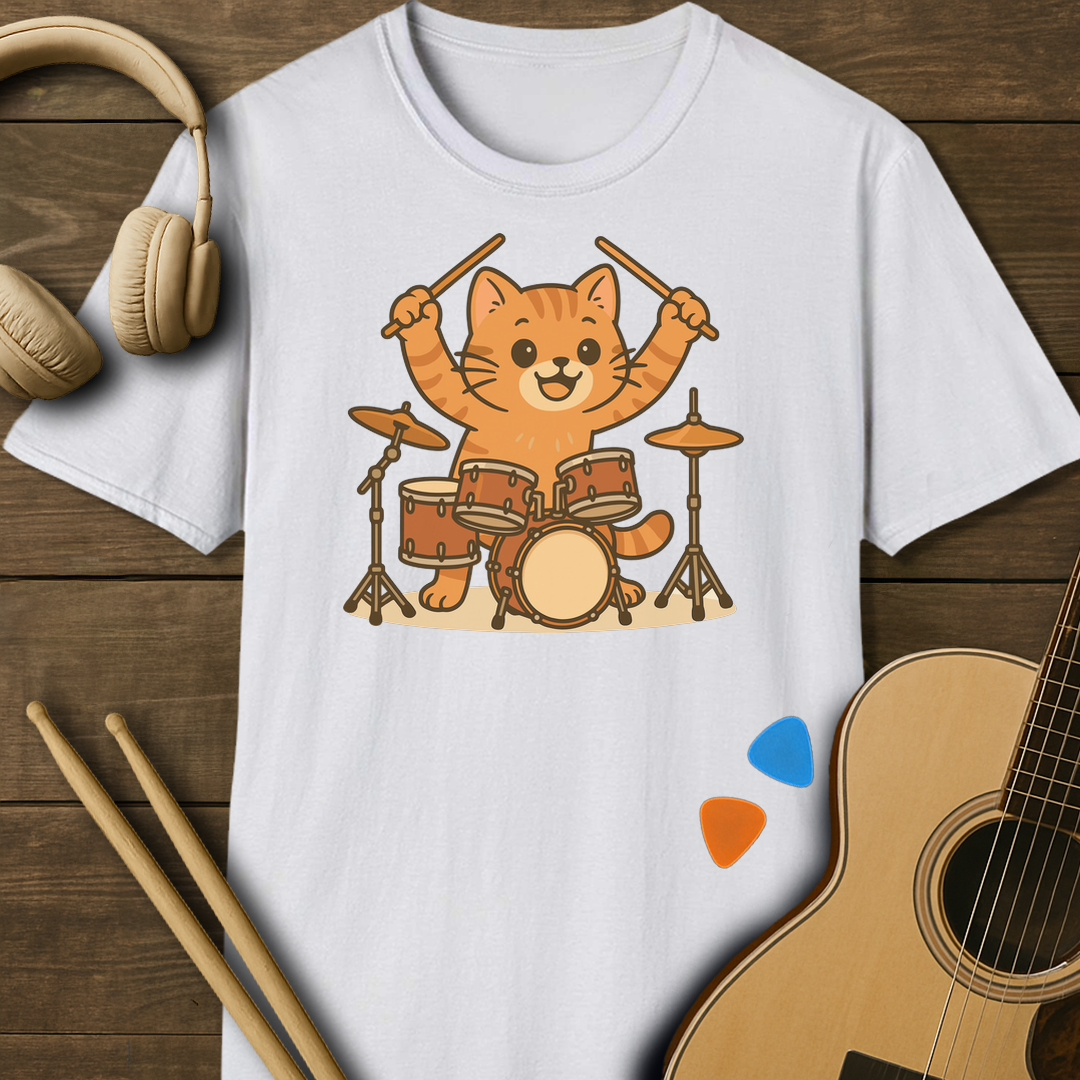 SOUNDOSE Drum Cat T-shirt — White t-shirt