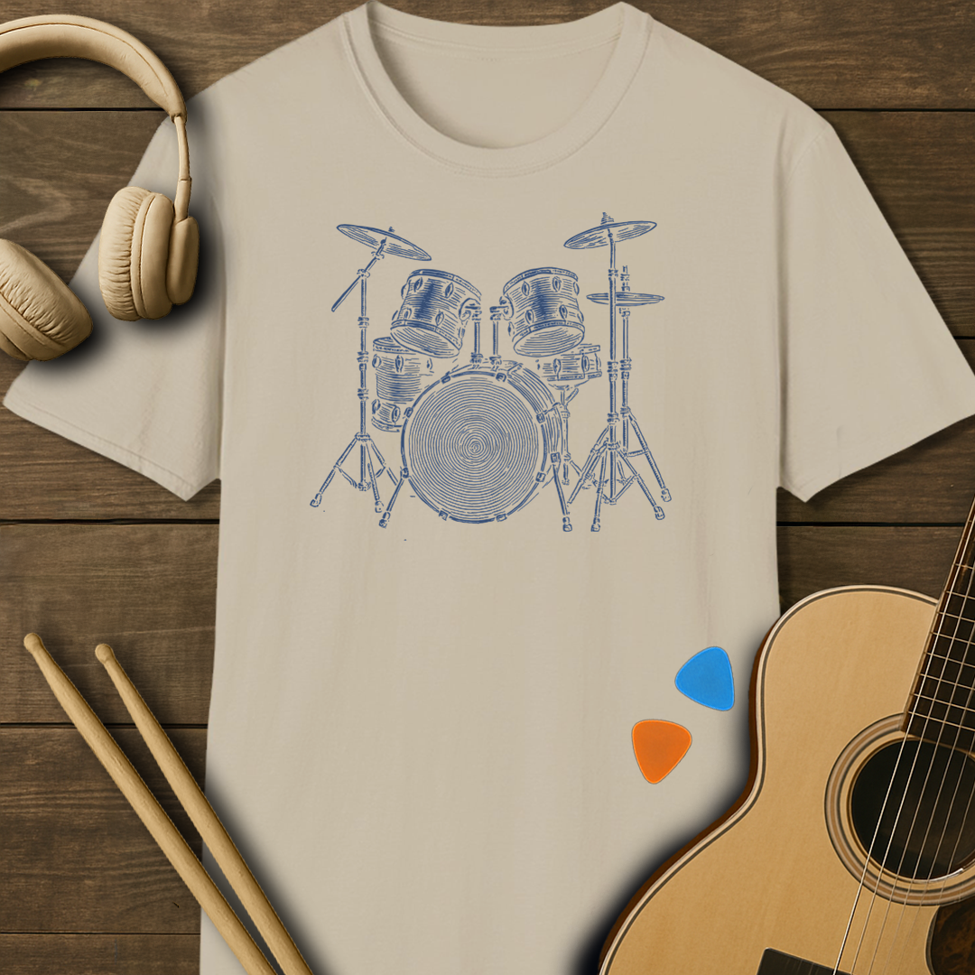 SOUNDOSE Drumkit Illustration T-Shirt — Sand t-shirt