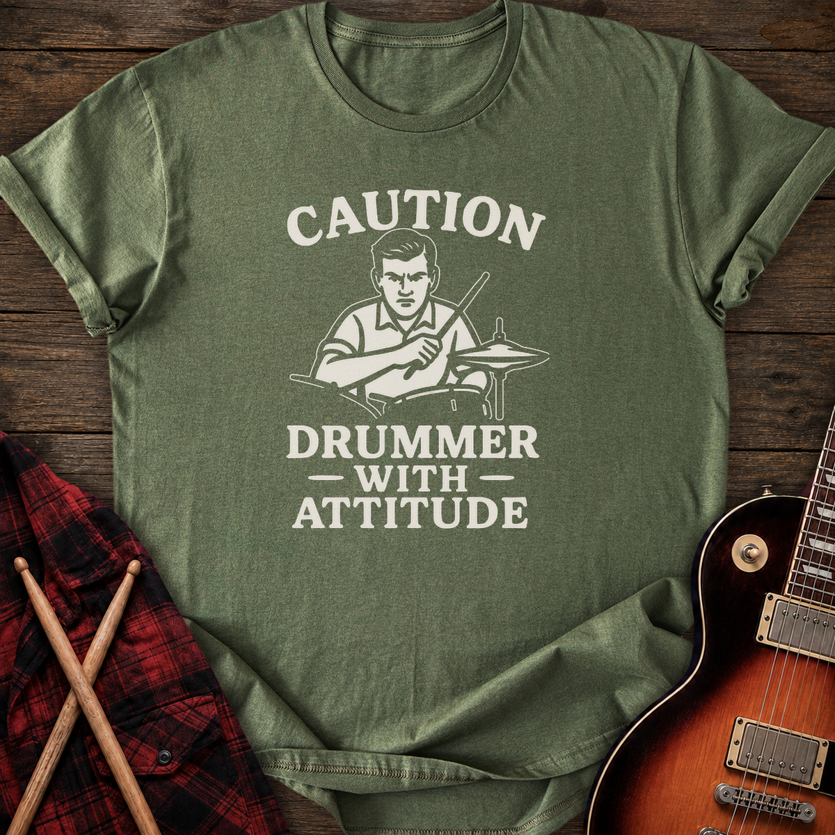 SOUNDOSE Drummer Attitude T-Shirt — Military Green t-shirt