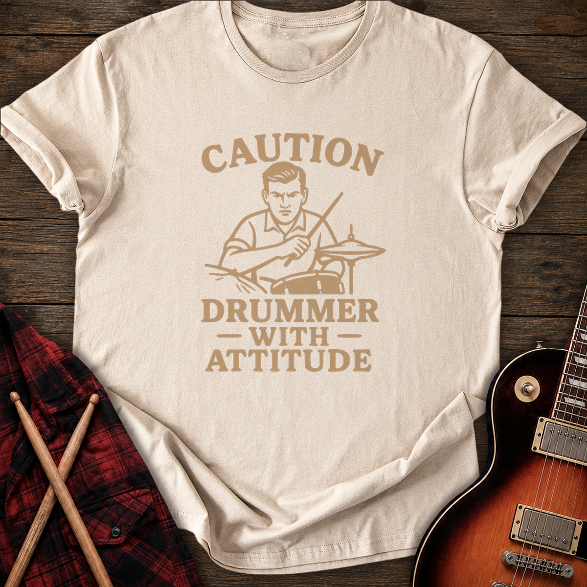 SOUNDOSE Drummer Attitude T-Shirt — Sand t-shirt