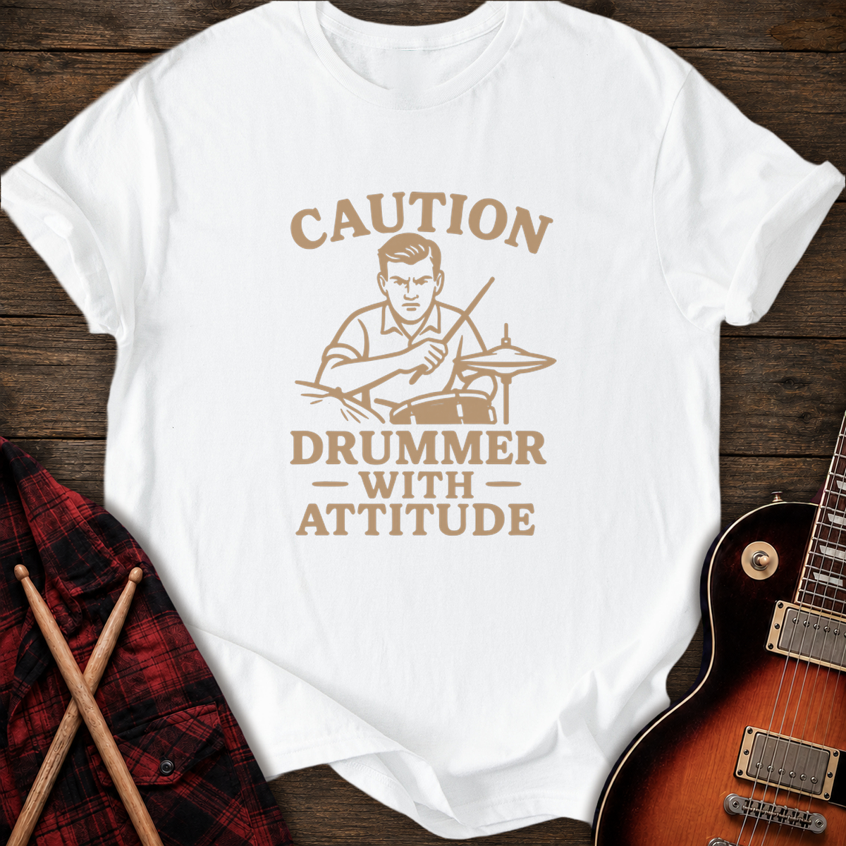 SOUNDOSE Drummer Attitude T-Shirt — White t-shirt