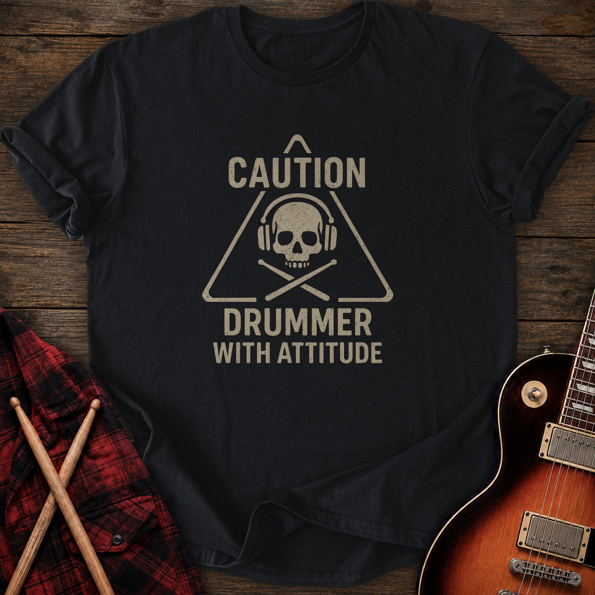 SOUNDOSE Drummer Caution T-Shirt — Black t-shirt