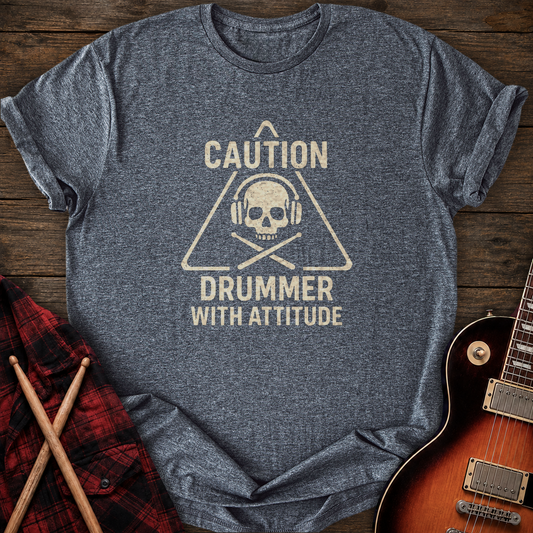 SOUNDOSE Drummer Caution T-Shirt — Dark Heather t-shirt