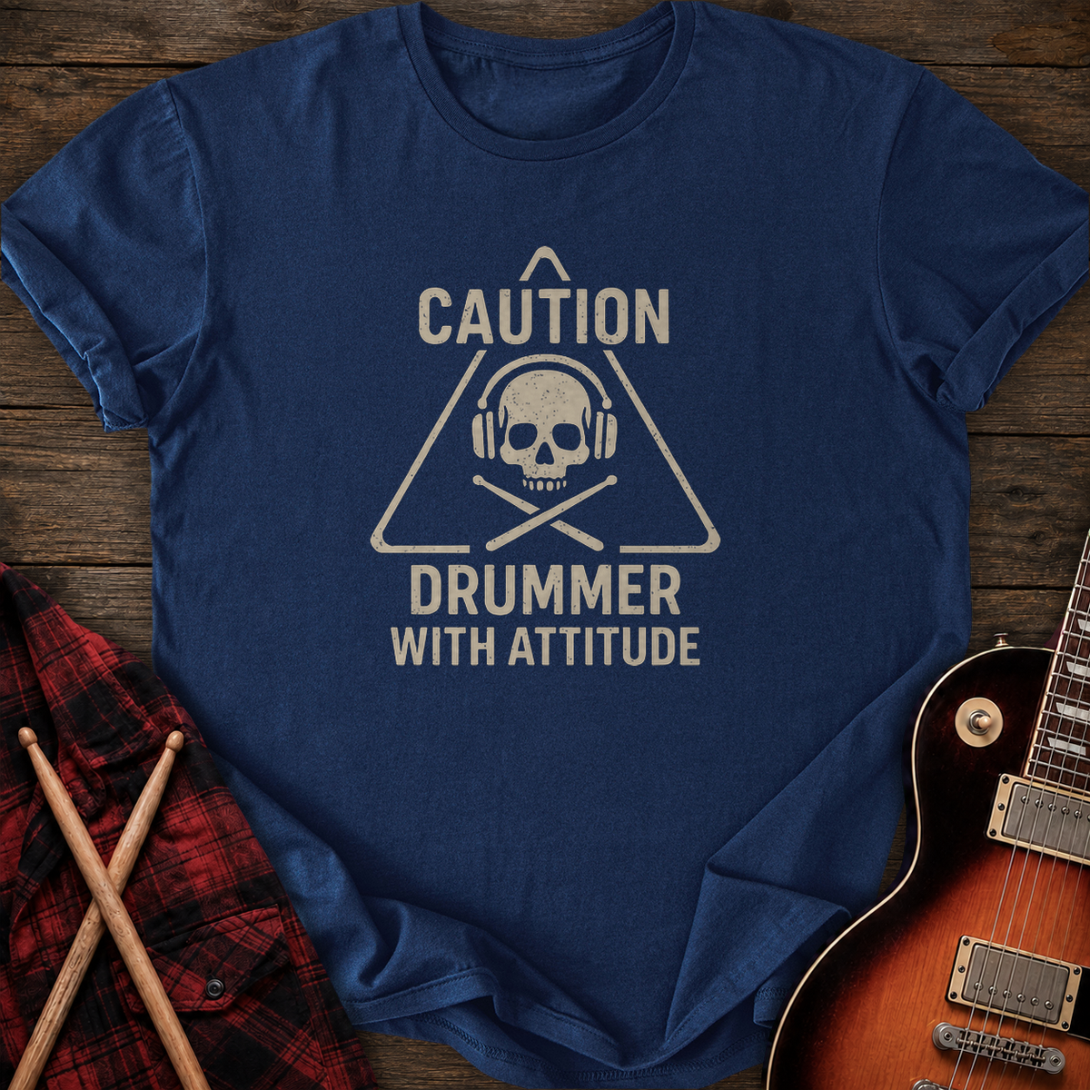 SOUNDOSE Drummer Caution T-Shirt — Navy t-shirt