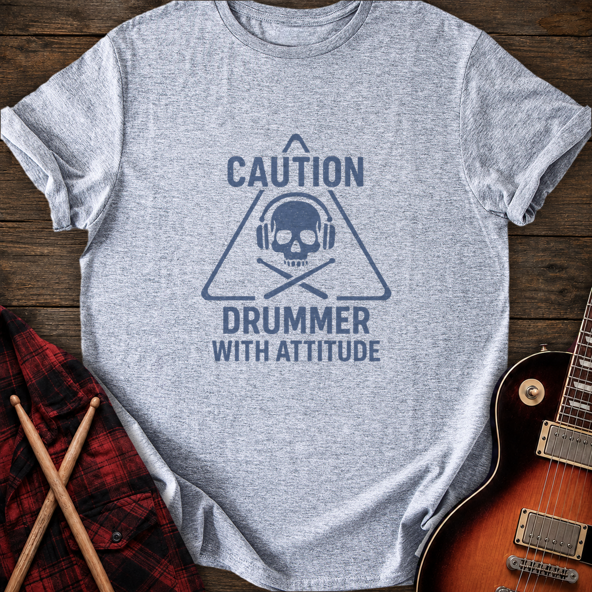 SOUNDOSE Drummer Caution T-Shirt — Sport Grey t-shirt