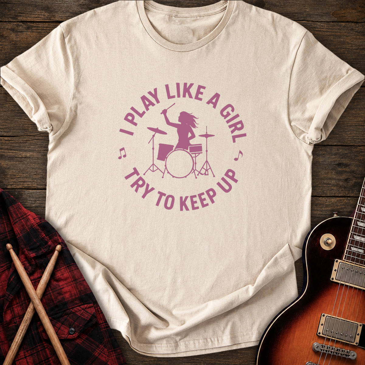 SOUNDOSE Drummer Girl T-Shirt — Sand t-shirt