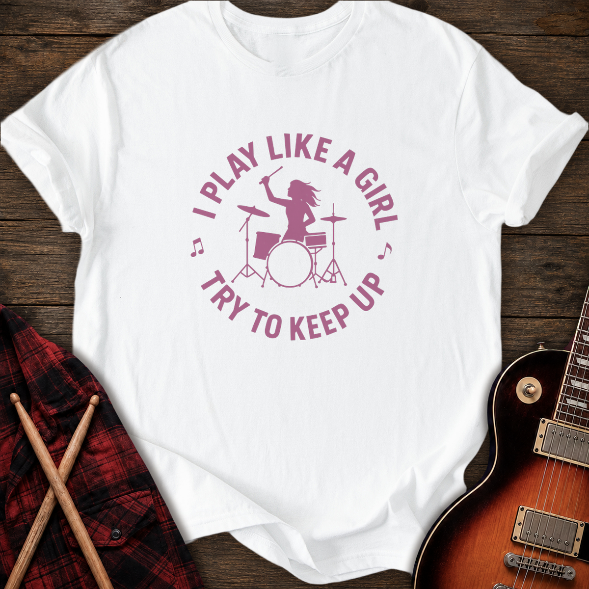 SOUNDOSE Drummer Girl T-Shirt — White t-shirt