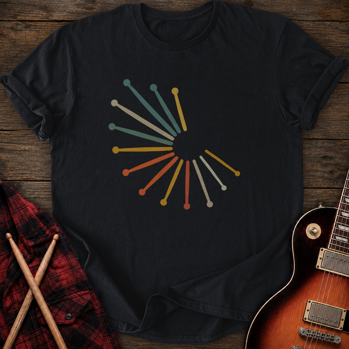 SOUNDOSE Drumsticks Spiral T-Shirt — Black t-shirt
