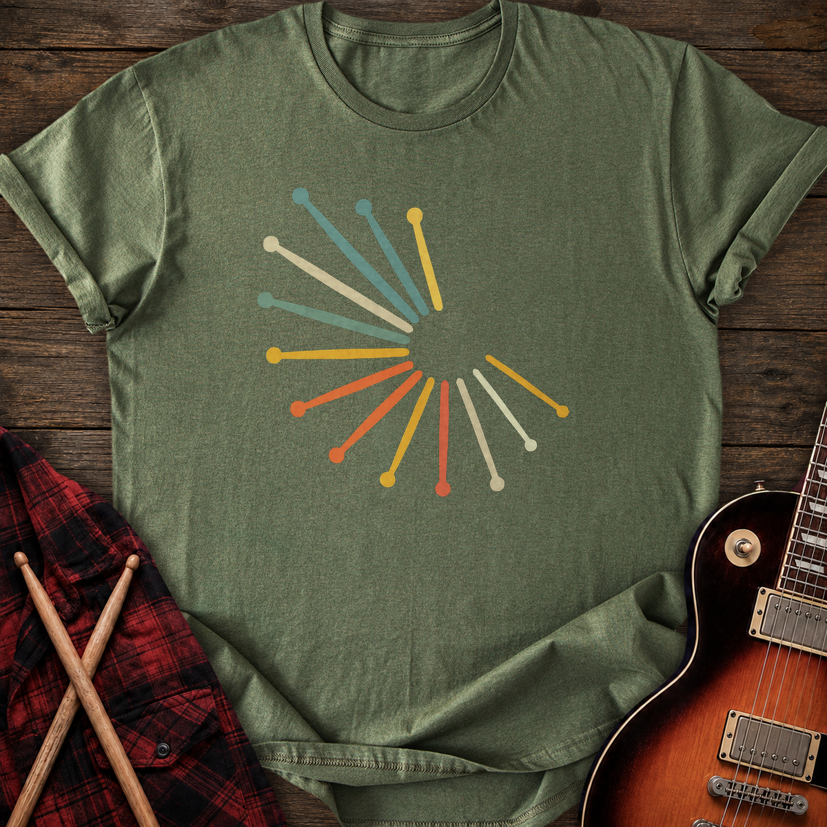 SOUNDOSE Drumsticks Spiral T-Shirt — Military Green t-shirt