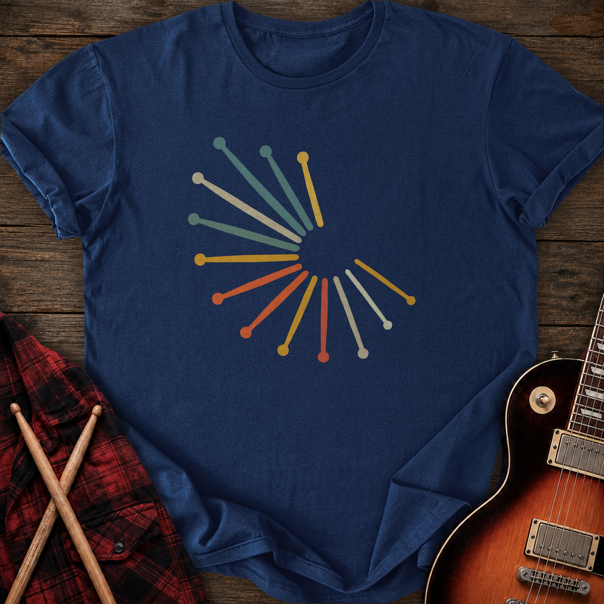 SOUNDOSE Drumsticks Spiral T-Shirt — Navy t-shirt