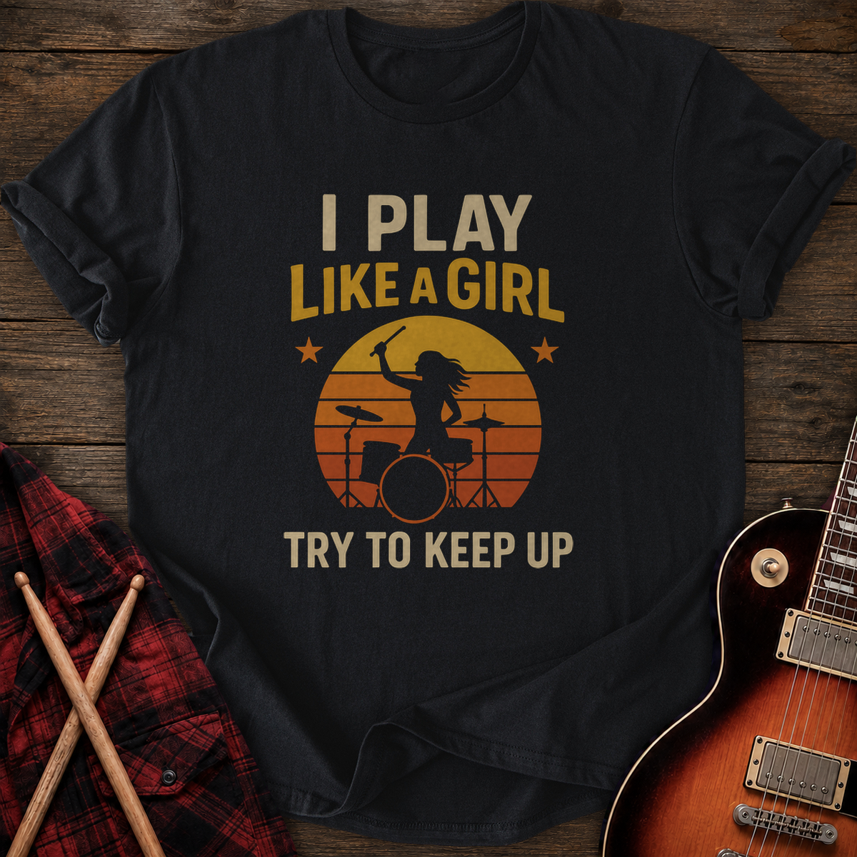 SOUNDOSE Girl Drummer T-Shirt — Black t-shirt