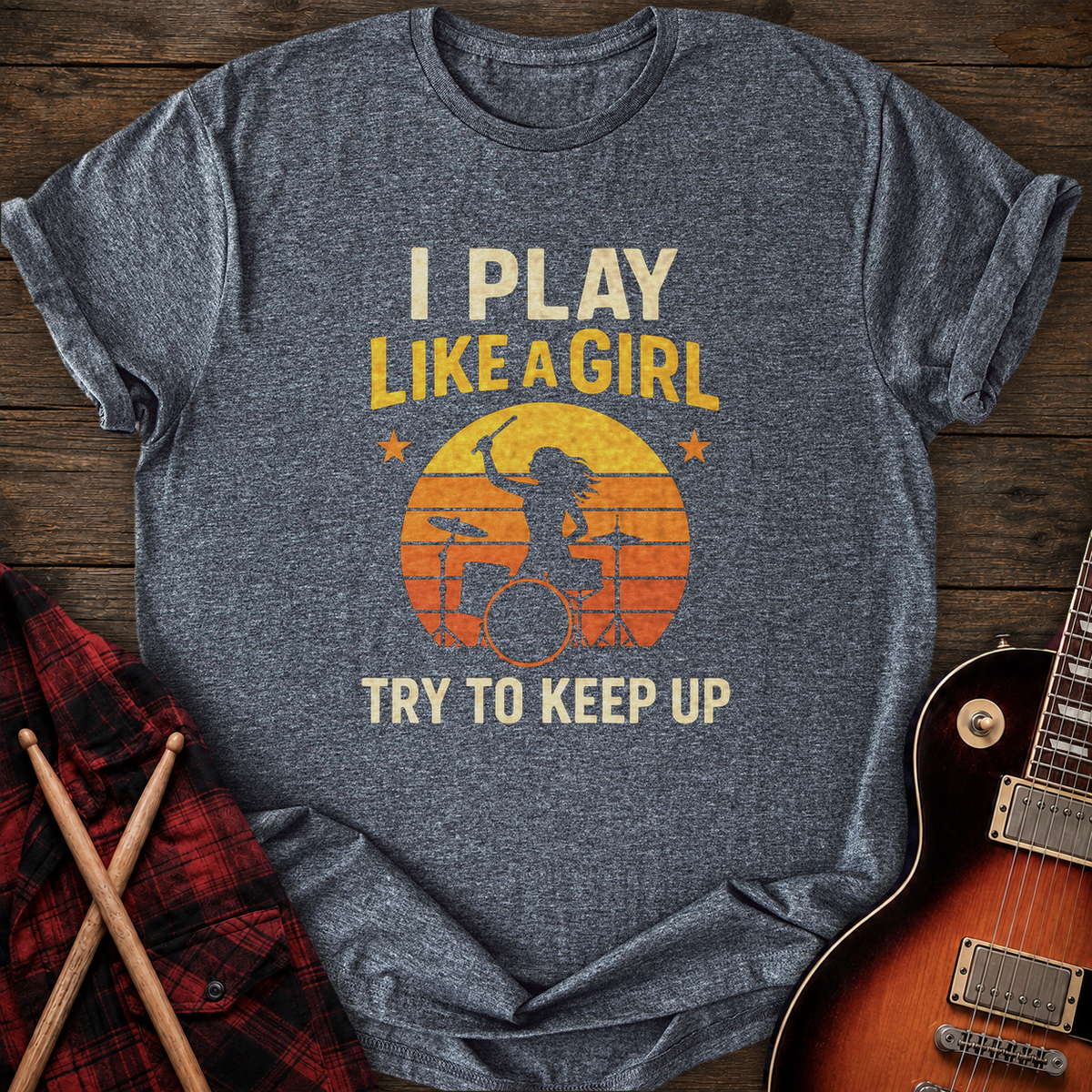 SOUNDOSE Girl Drummer T-Shirt — Dark Heather t-shirt