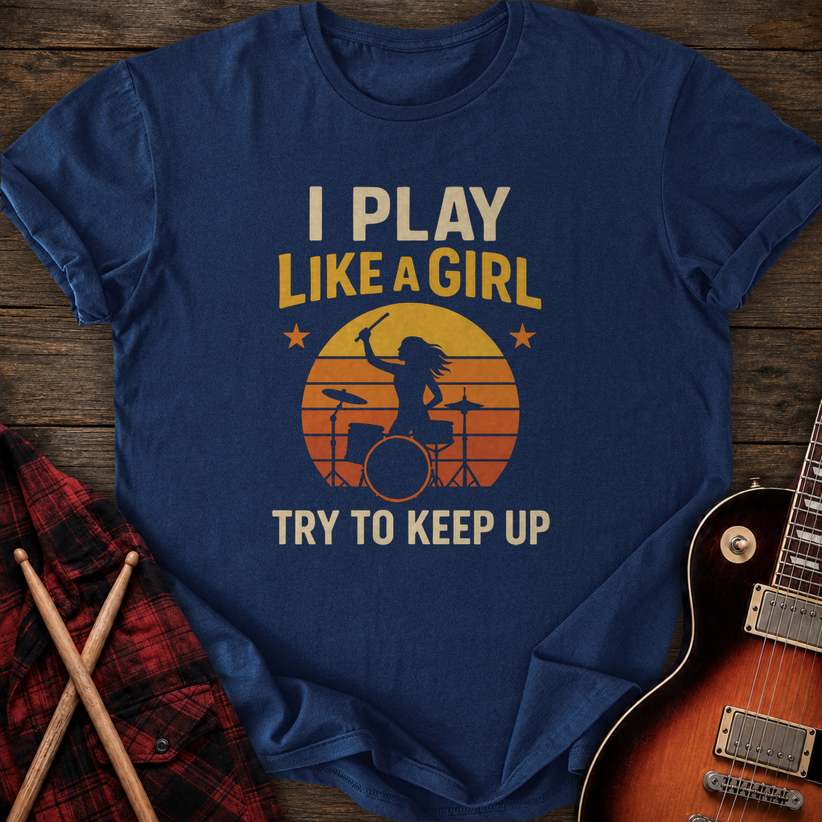 SOUNDOSE Girl Drummer T-Shirt — Navy t-shirt