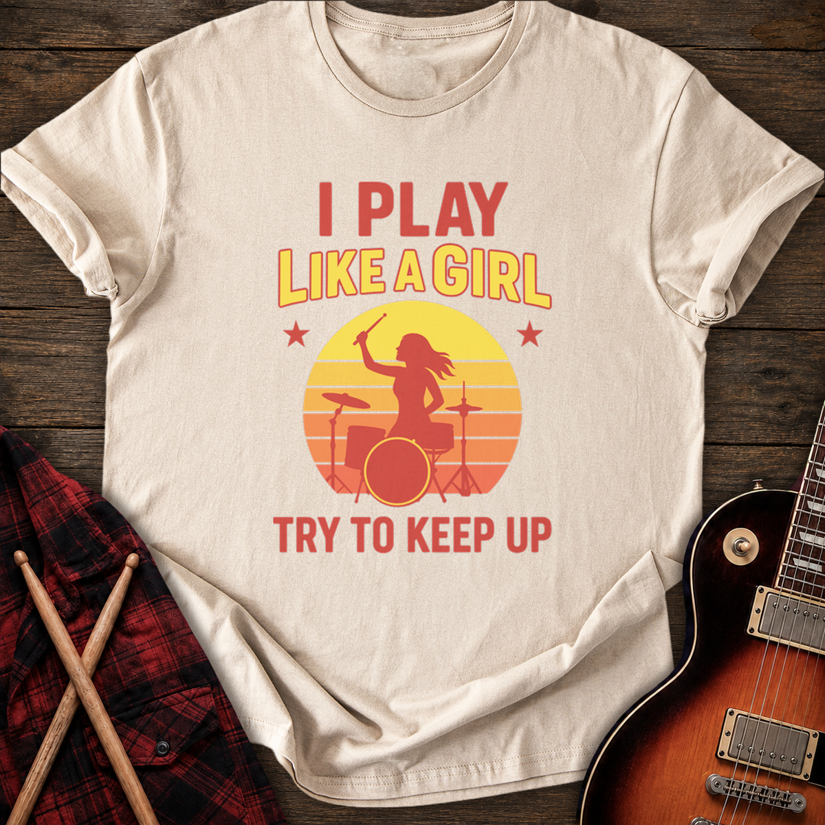 SOUNDOSE Girl Drummer T-Shirt — Sand t-shirt