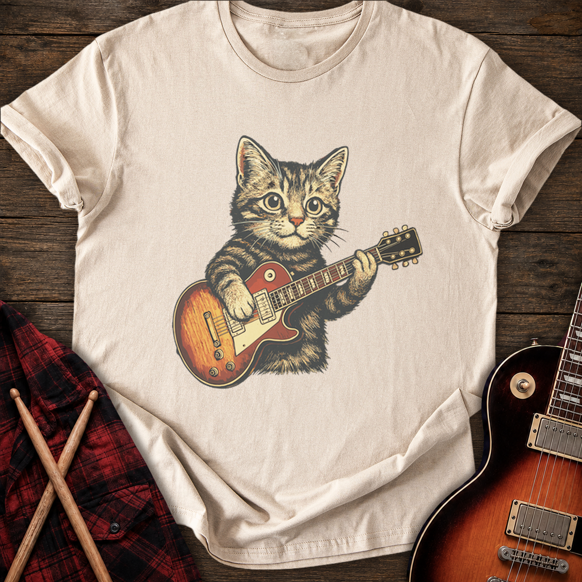 SOUNDOSE Guitar Kitten T-Shirt — Sand t-shirt