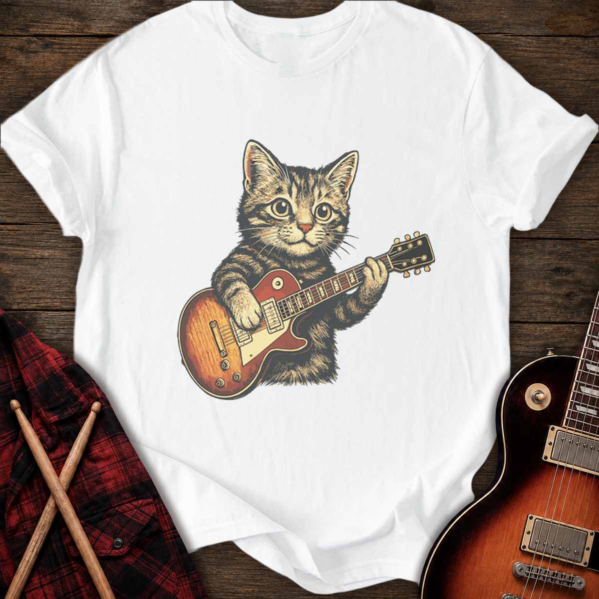 SOUNDOSE Guitar Kitten T-Shirt — White t-shirt