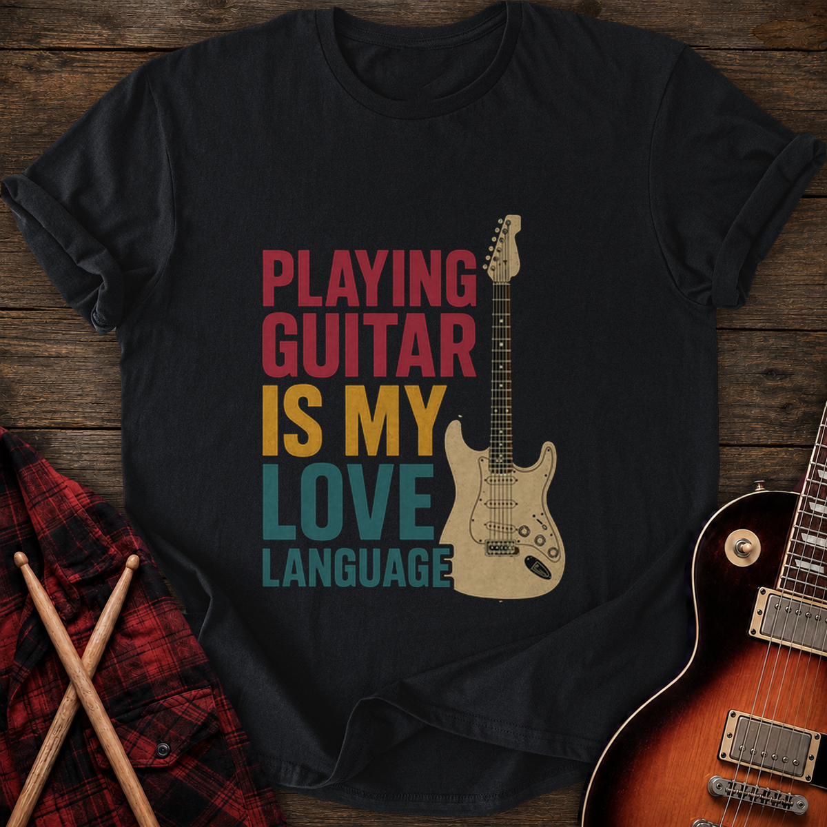 SOUNDOSE Guitar Language T-Shirt — Black t-shirt