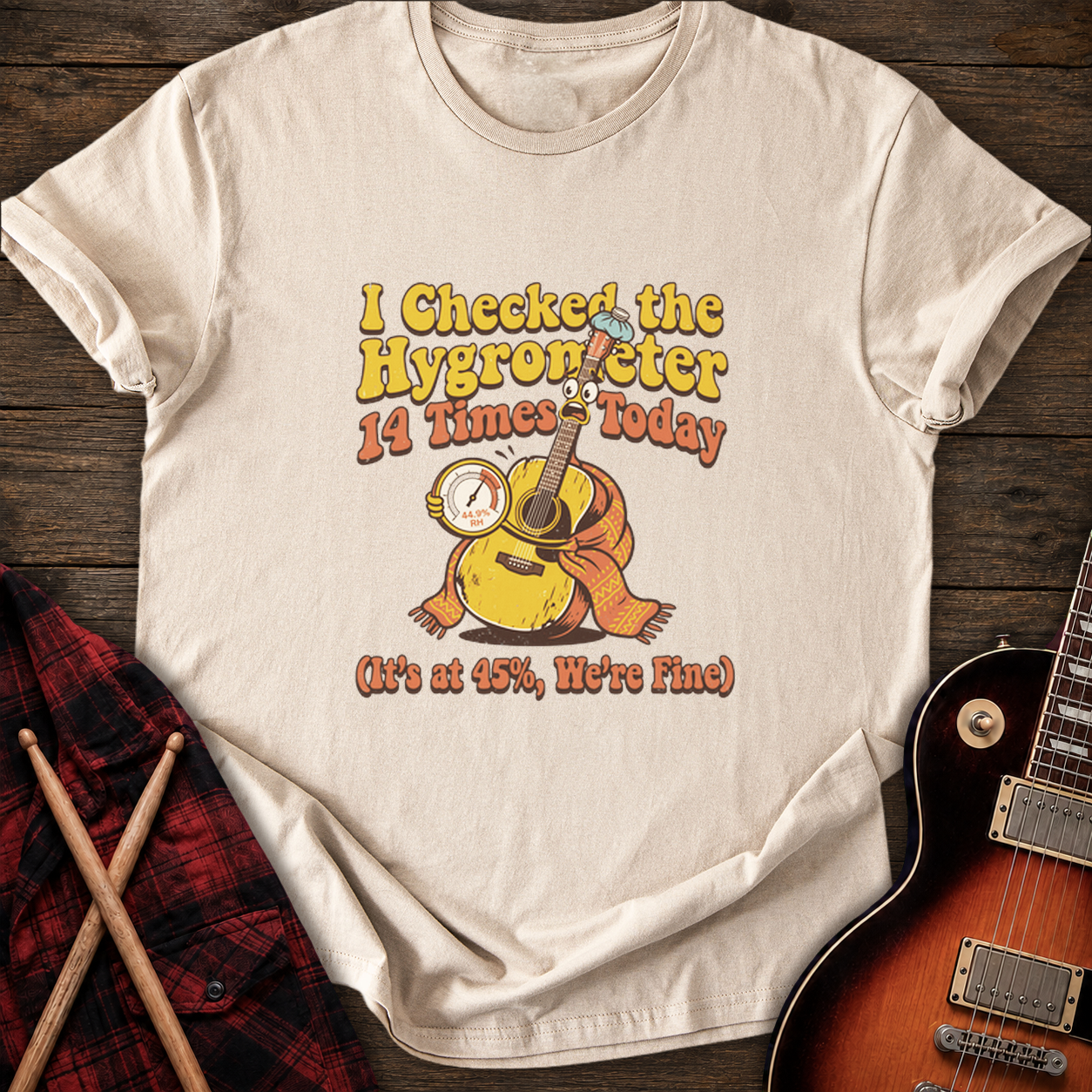SOUNDOSE Hygrometer Check T-Shirt — Sand t-shirt