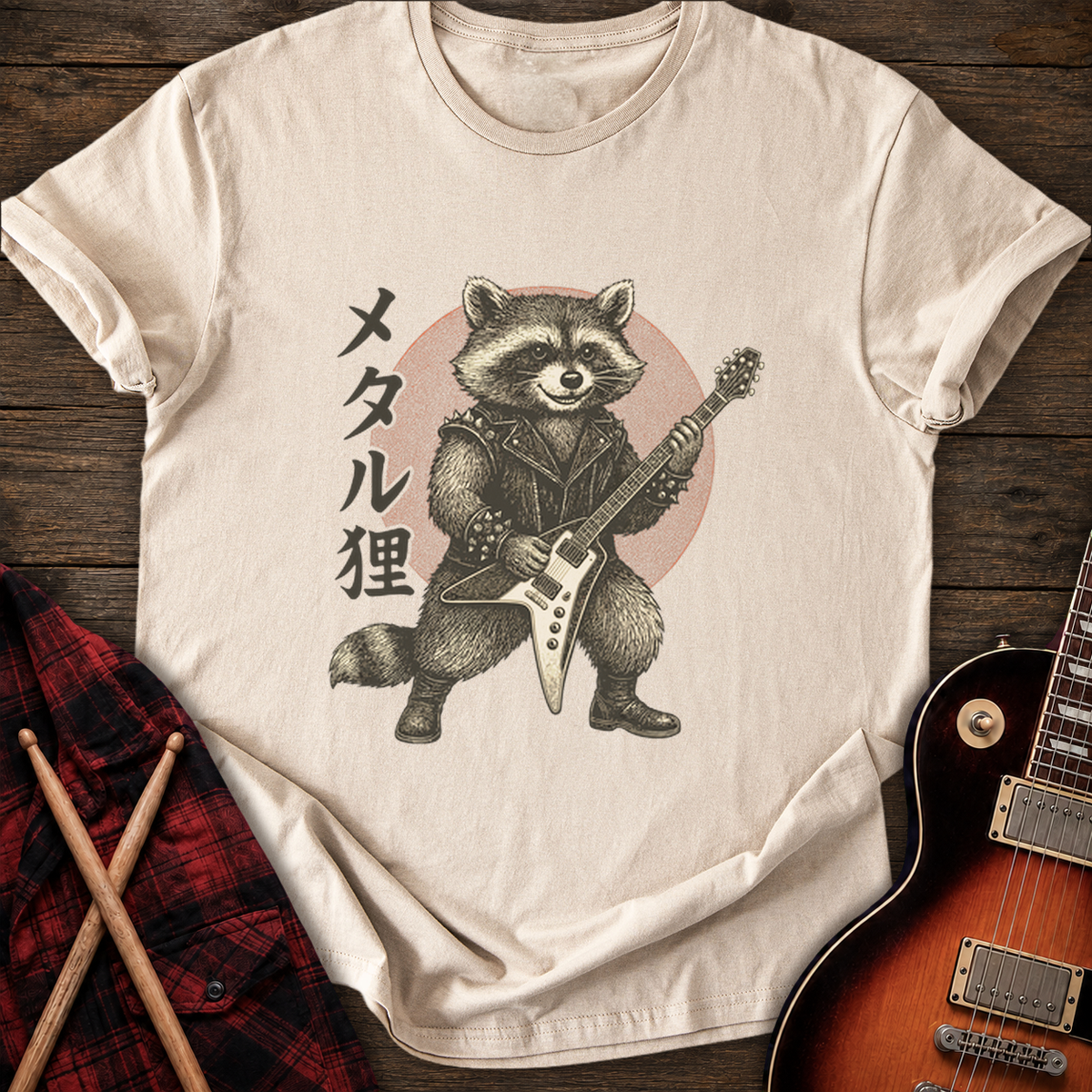 SOUNDOSE Metal Raccoon T-Shirt — Sand t-shirt