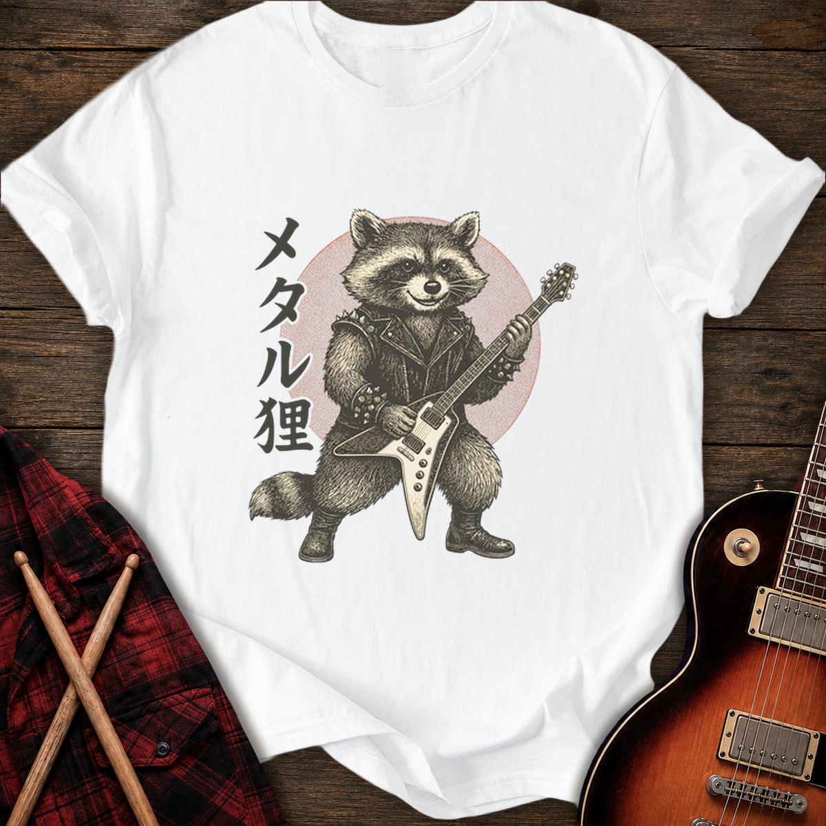 SOUNDOSE Metal Raccoon T-Shirt — White t-shirt