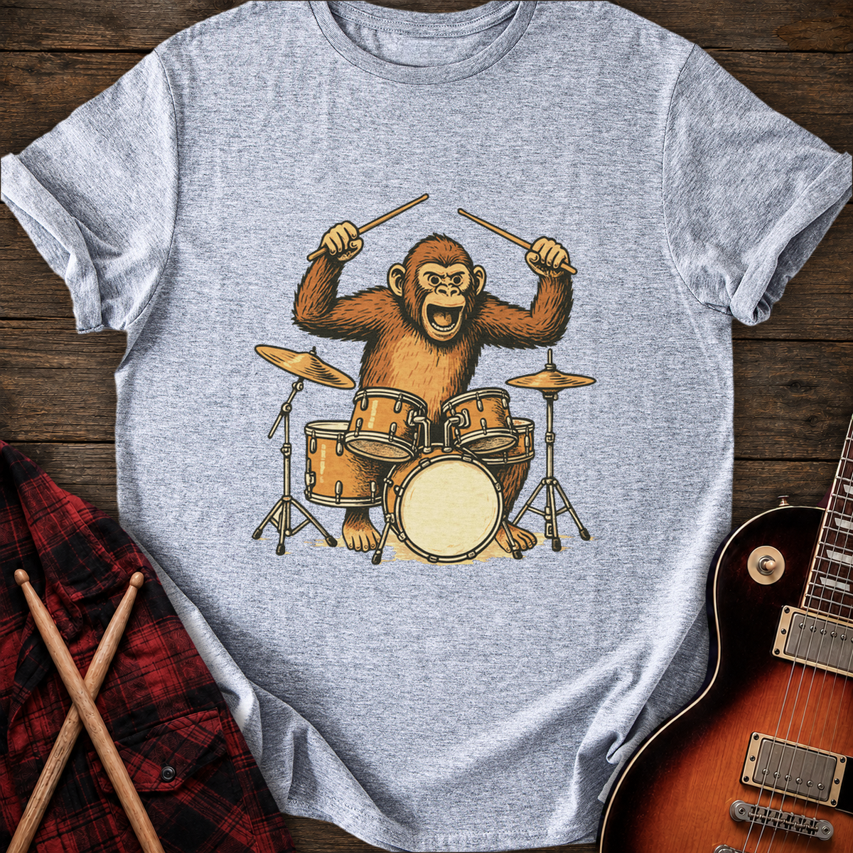 SOUNDOSE Monkey Drummer T-Shirt — Sport Grey t-shirt