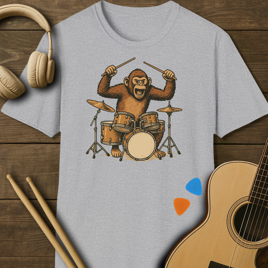 SOUNDOSE Monkey Drummer T-Shirt — Sport Grey t-shirt