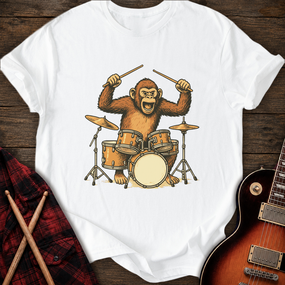 SOUNDOSE Monkey Drummer T-Shirt — White t-shirt