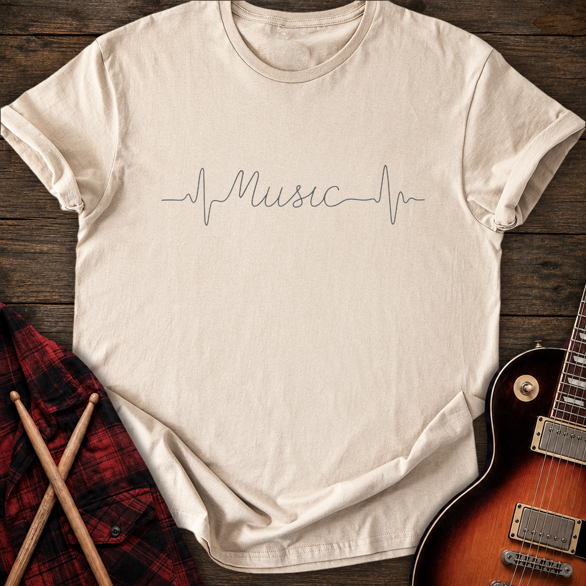 SOUNDOSE Music Heartbeat T-Shirt — Sand t-shirt