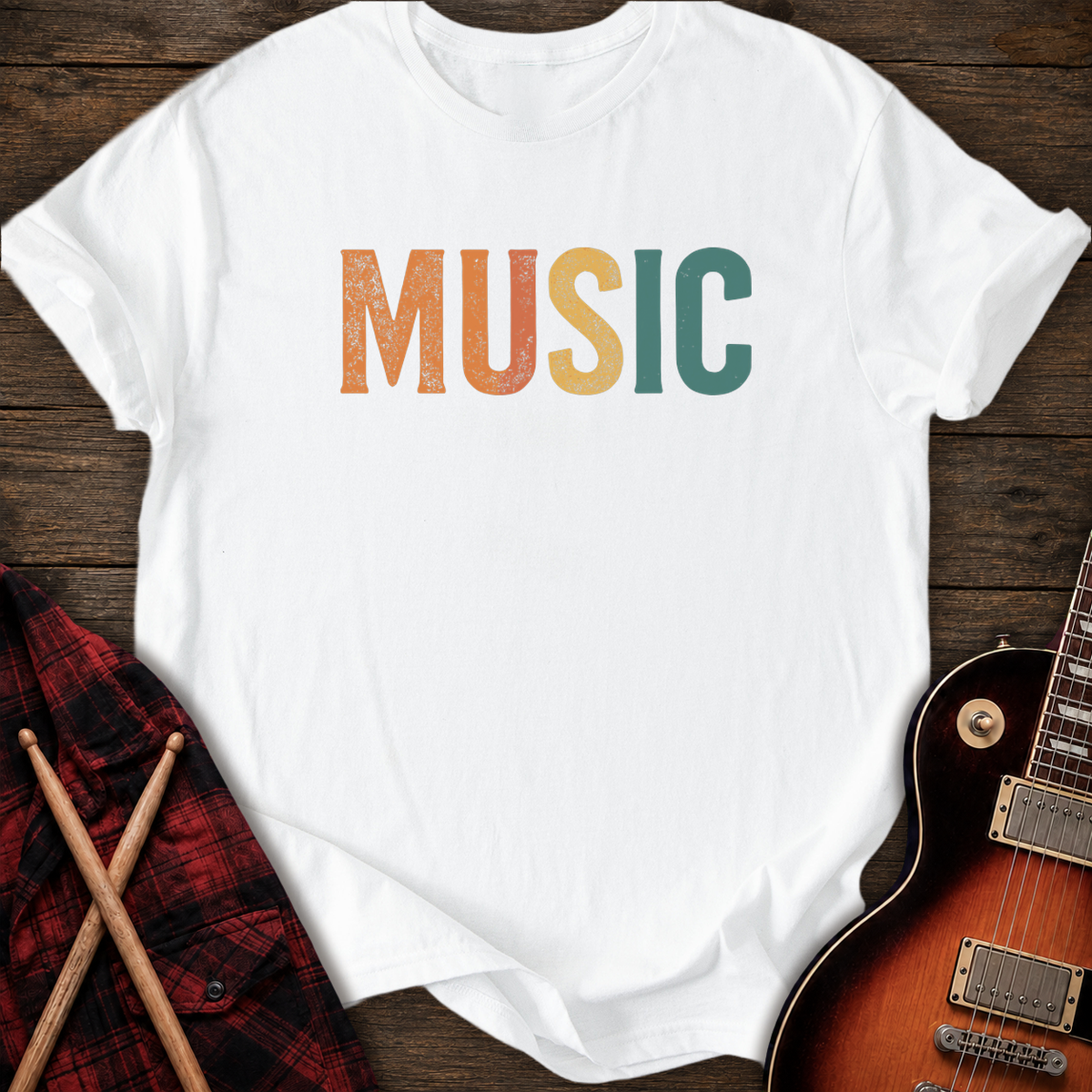 SOUNDOSE Music Retro T-Shirt — White t-shirt