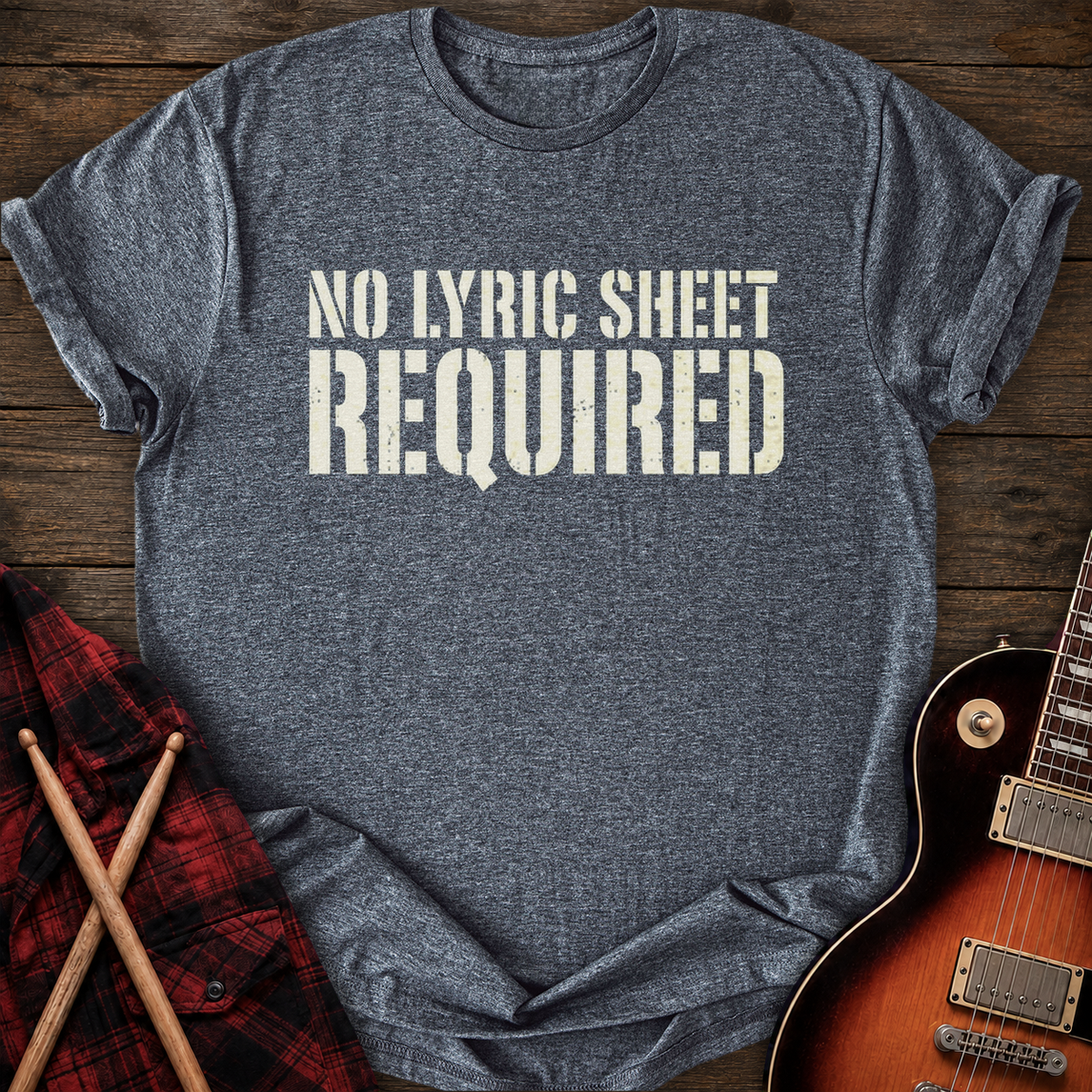 SOUNDOSE No Lyric Sheet T-Shirt — Dark Heather t-shirt