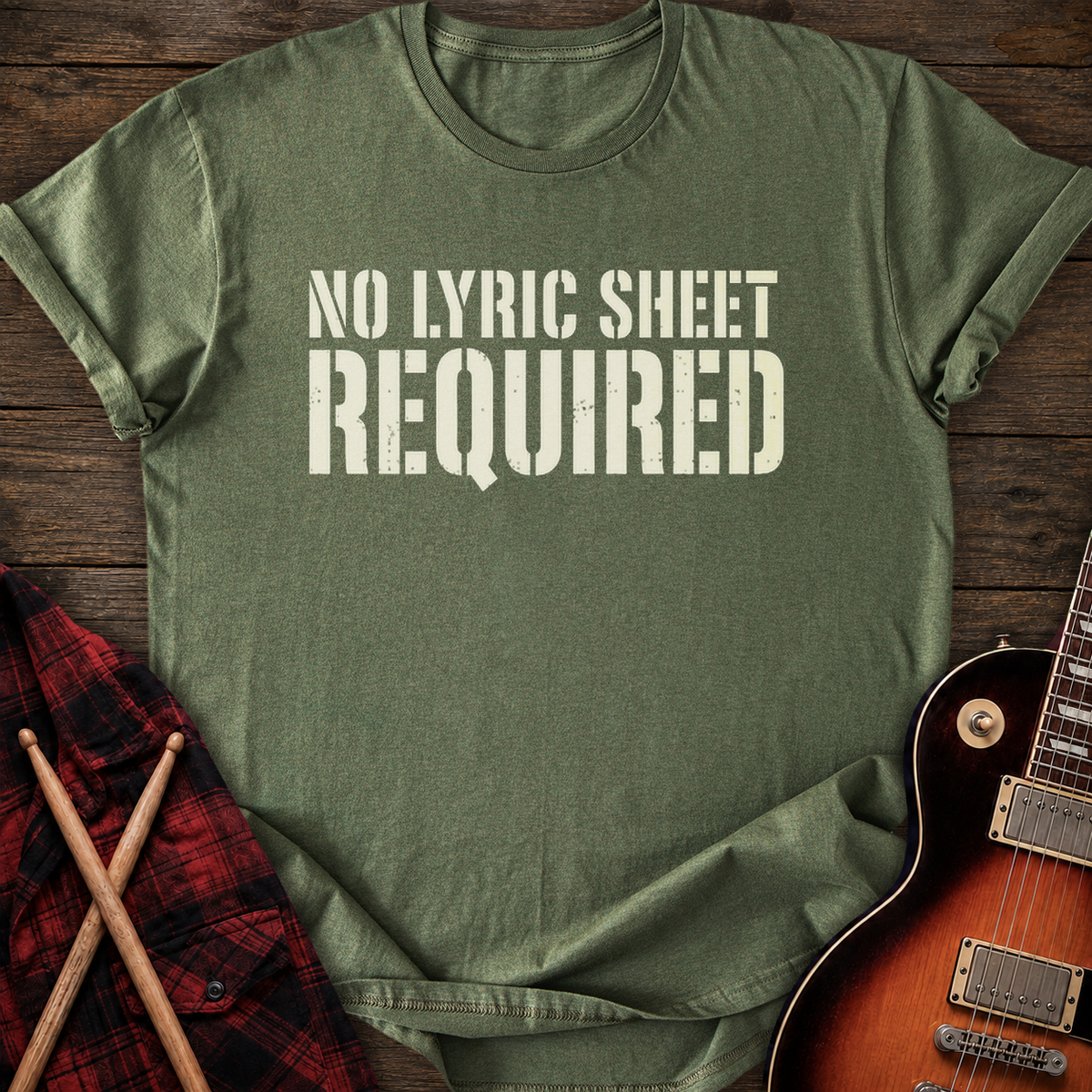SOUNDOSE No Lyric Sheet T-Shirt — Military Green t-shirt