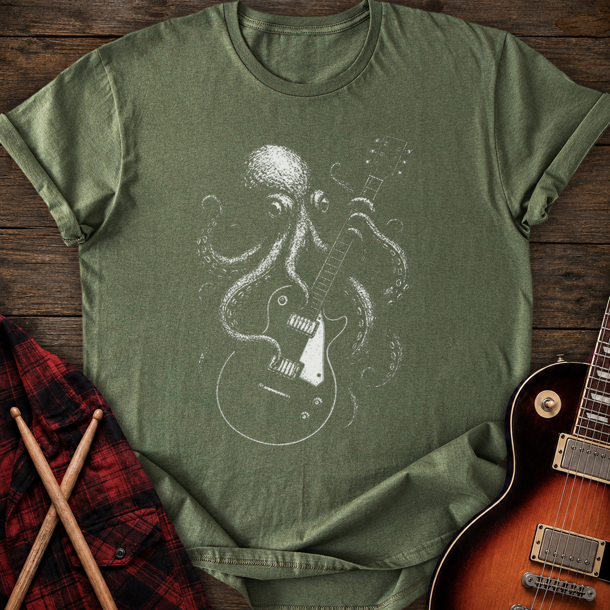 SOUNDOSE Octopus Guitar T-Shirt — Military Green t-shirt