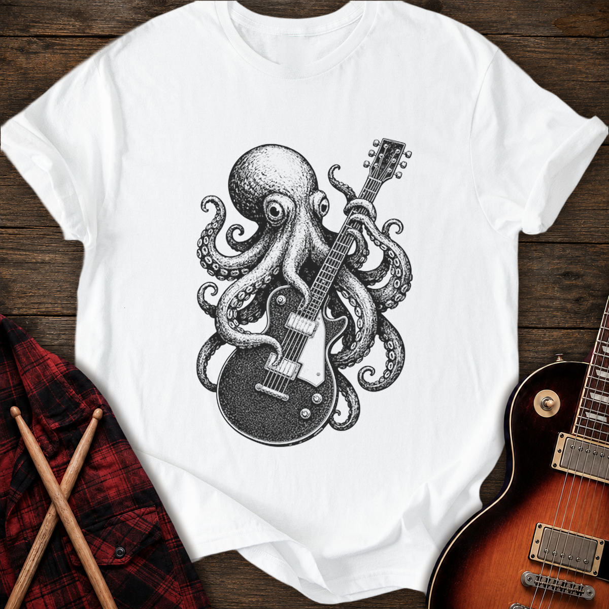 SOUNDOSE Octopus Guitar T-Shirt — White t-shirt