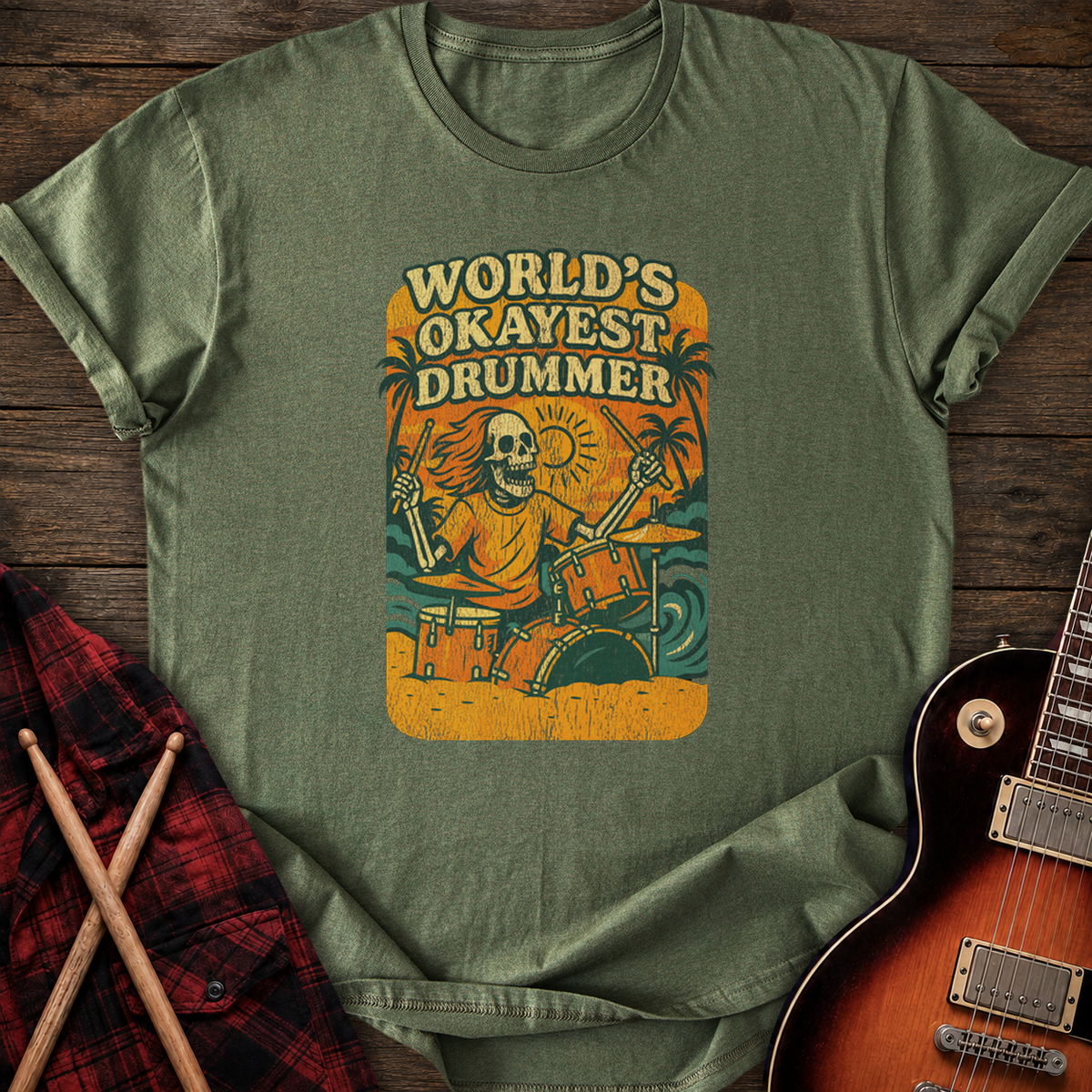SOUNDOSE Okayest Drummer T-Shirt — Military Green t-shirt