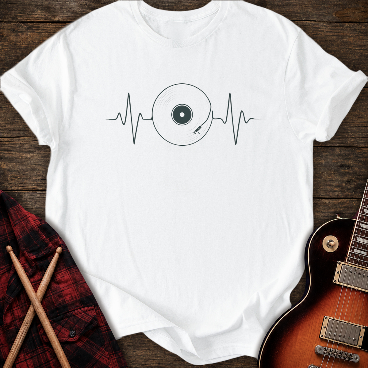SOUNDOSE Record Heartbeat T-Shirt — White t-shirt