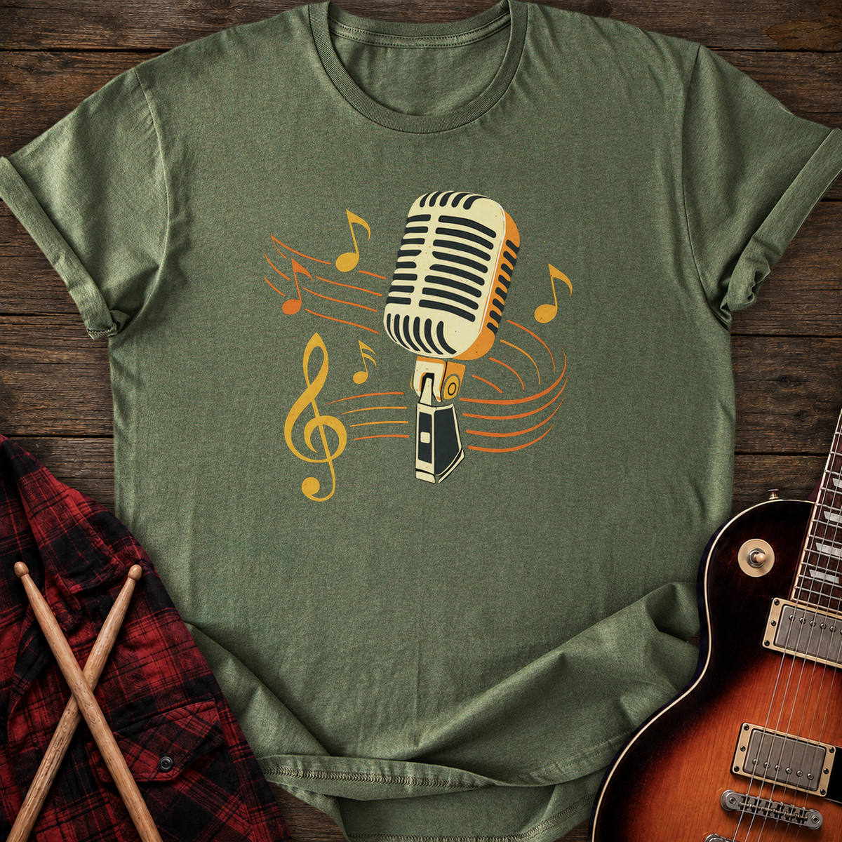 SOUNDOSE Retro Microphone T-Shirt — Military Green t-shirt
