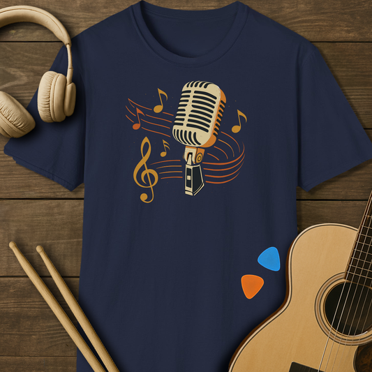 SOUNDOSE Retro Microphone T-Shirt — Navy t-shirt
