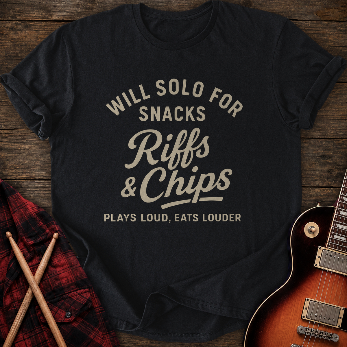 SOUNDOSE Riffs N Chips T-Shirt — Black t-shirt