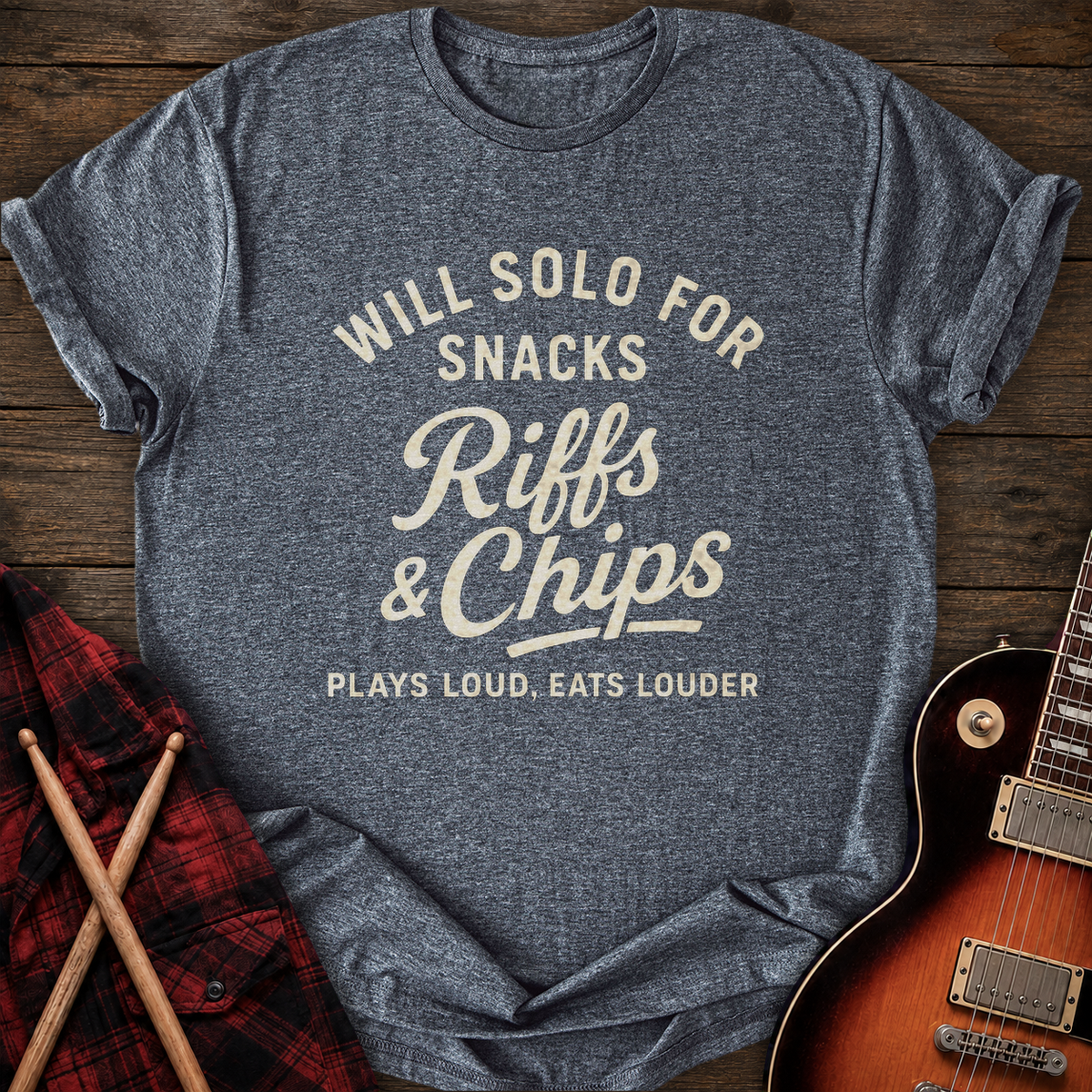 SOUNDOSE Riffs N Chips T-Shirt — Dark Heather t-shirt