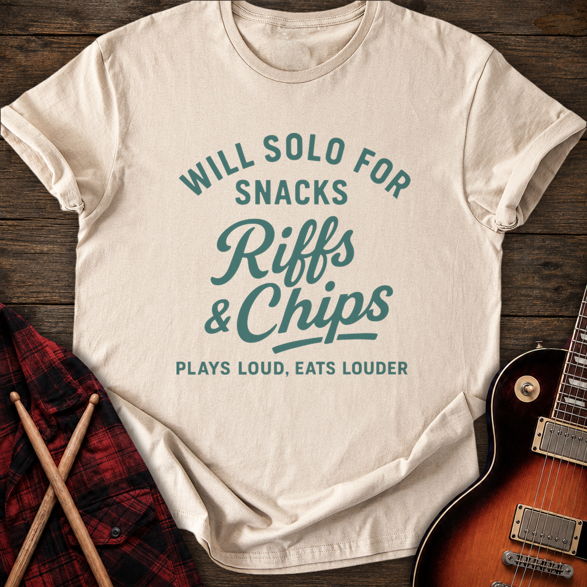 SOUNDOSE Riffs N Chips T-Shirt — Sand t-shirt