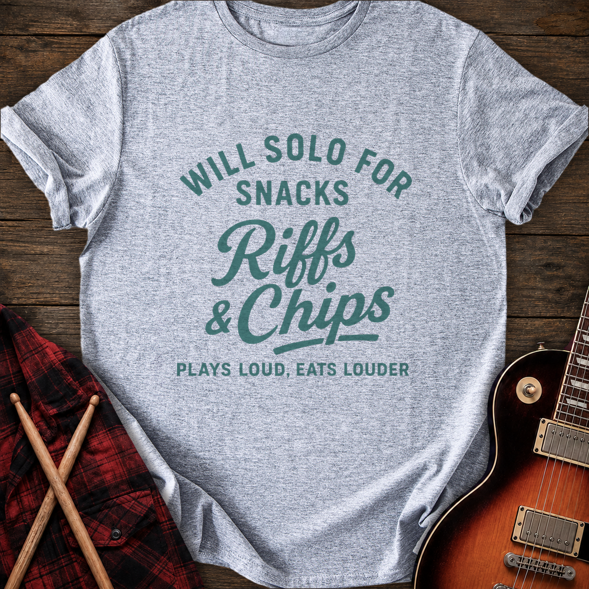 SOUNDOSE Riffs N Chips T-Shirt — Sport Grey t-shirt